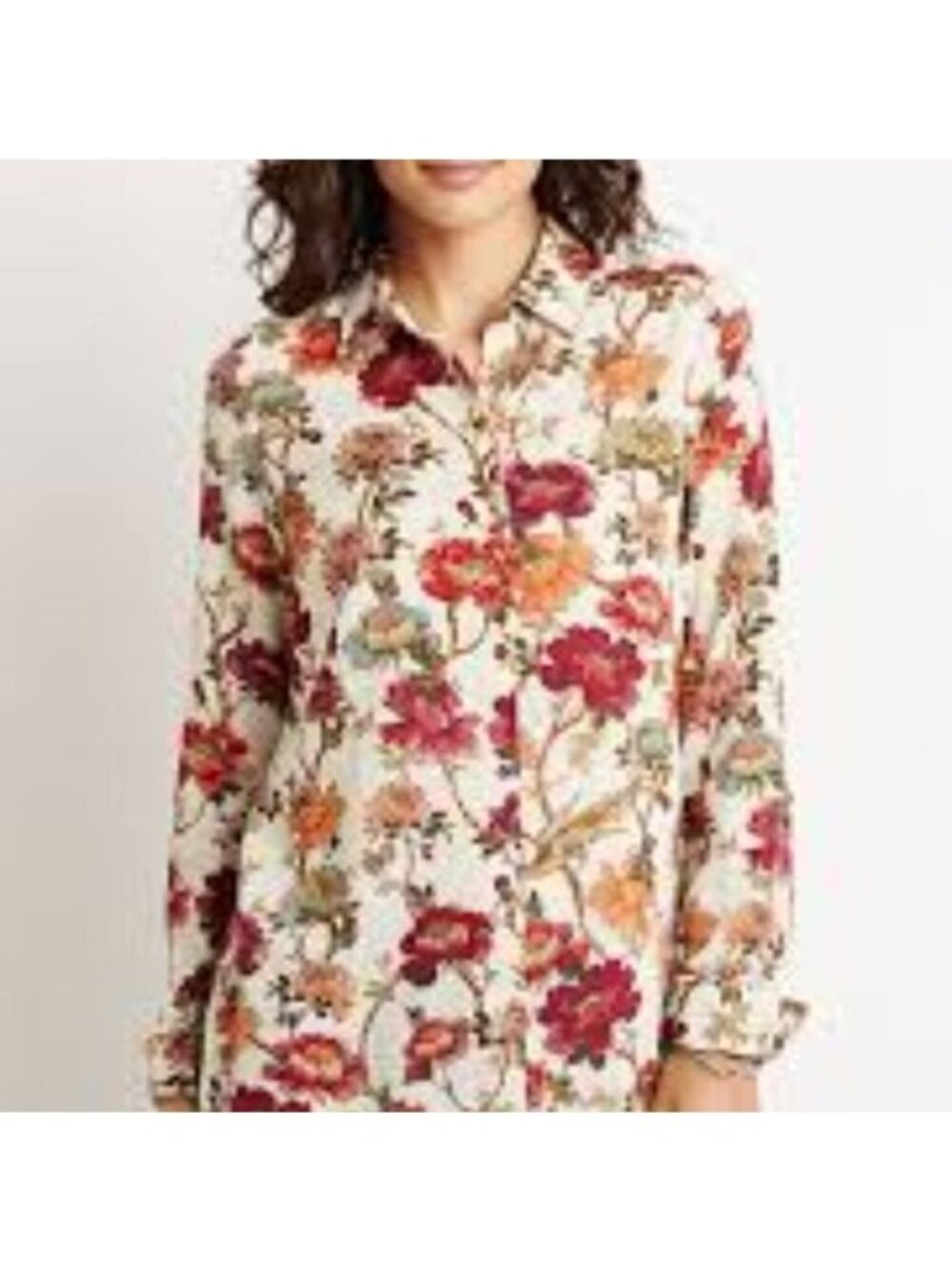 J. Jill Floral Cotton Blend Button Up Long Sleeves Blouse Size Large Petite